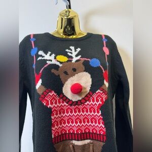 Daisy Boutique “Merry Christmas” Reindeer Pom Pom Sweater